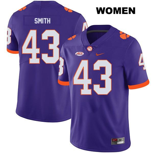Women's Clemson Tigers #43 Chad Smith Stitched Purple Legend Authentic Nike NCAA College Football Jersey VVL1146BL